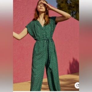Anthropologie Maeve Blue Teal Patterned Jumpsuit Size Small Women’s
